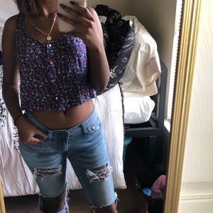 Navy blue button-down crop top